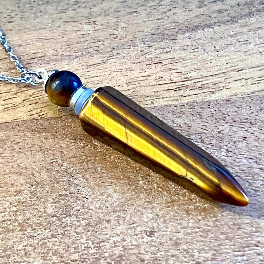 Tiger Eye Crystal Point Perfume / Essential Oil Bottle Pendant Necklace